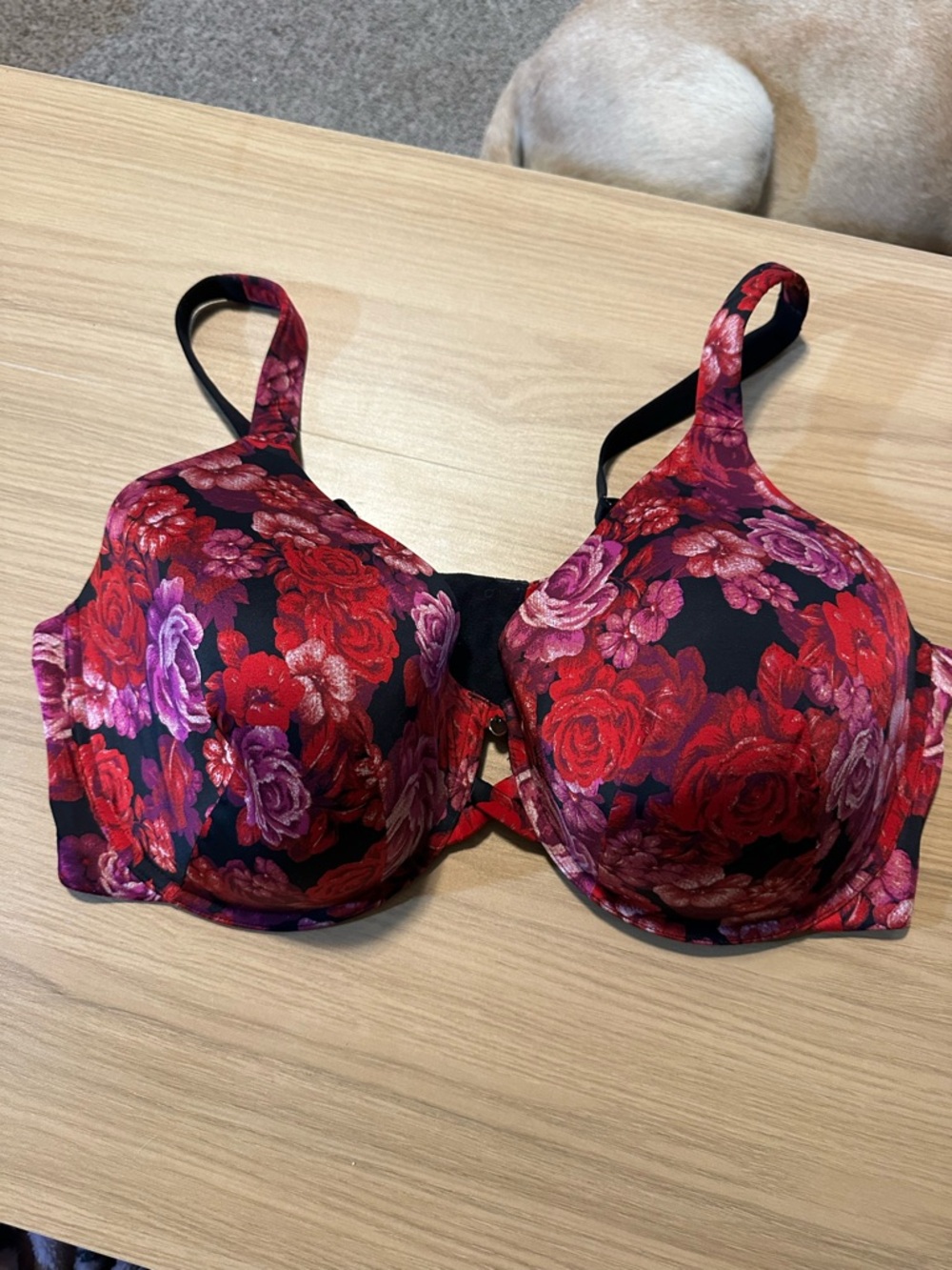 Ambrielle Floral T-Shirt Bra in Red & Purple on Black